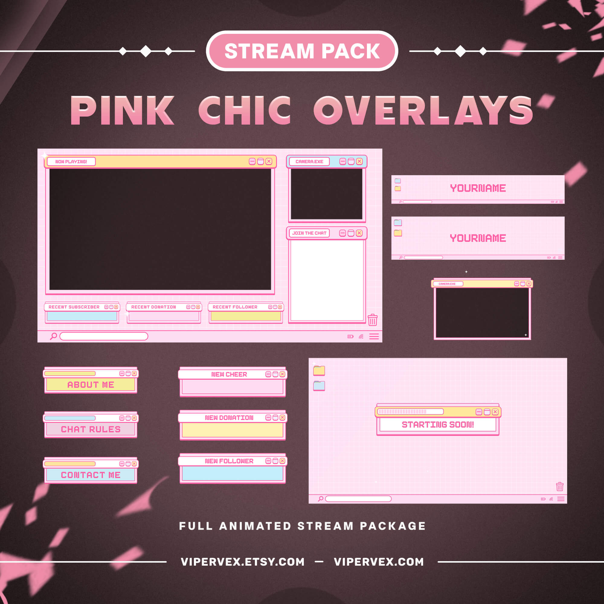 Cute Kawaii Overlay Screen - Pink