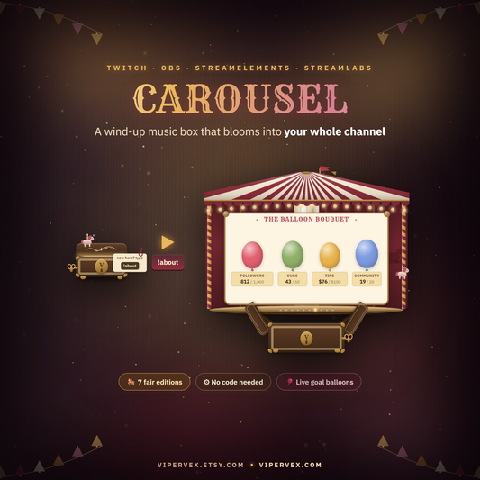 Animated Twitch Overlay Music Box Carousel Stream Widget Cute Goal Tracker OBS StreamElements Streamlabs