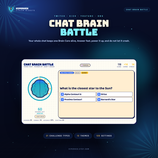 Co-op chat game widget on a stream, the glowing Brain Core with its fill, round ring and rank orbit