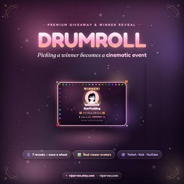Giveaway widget on a Twitch stream revealing a winner name in an animated reel