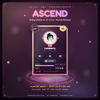 Holographic viewer ID card rising from a glowing portal on a Twitch stream, showing avatar, level and XP