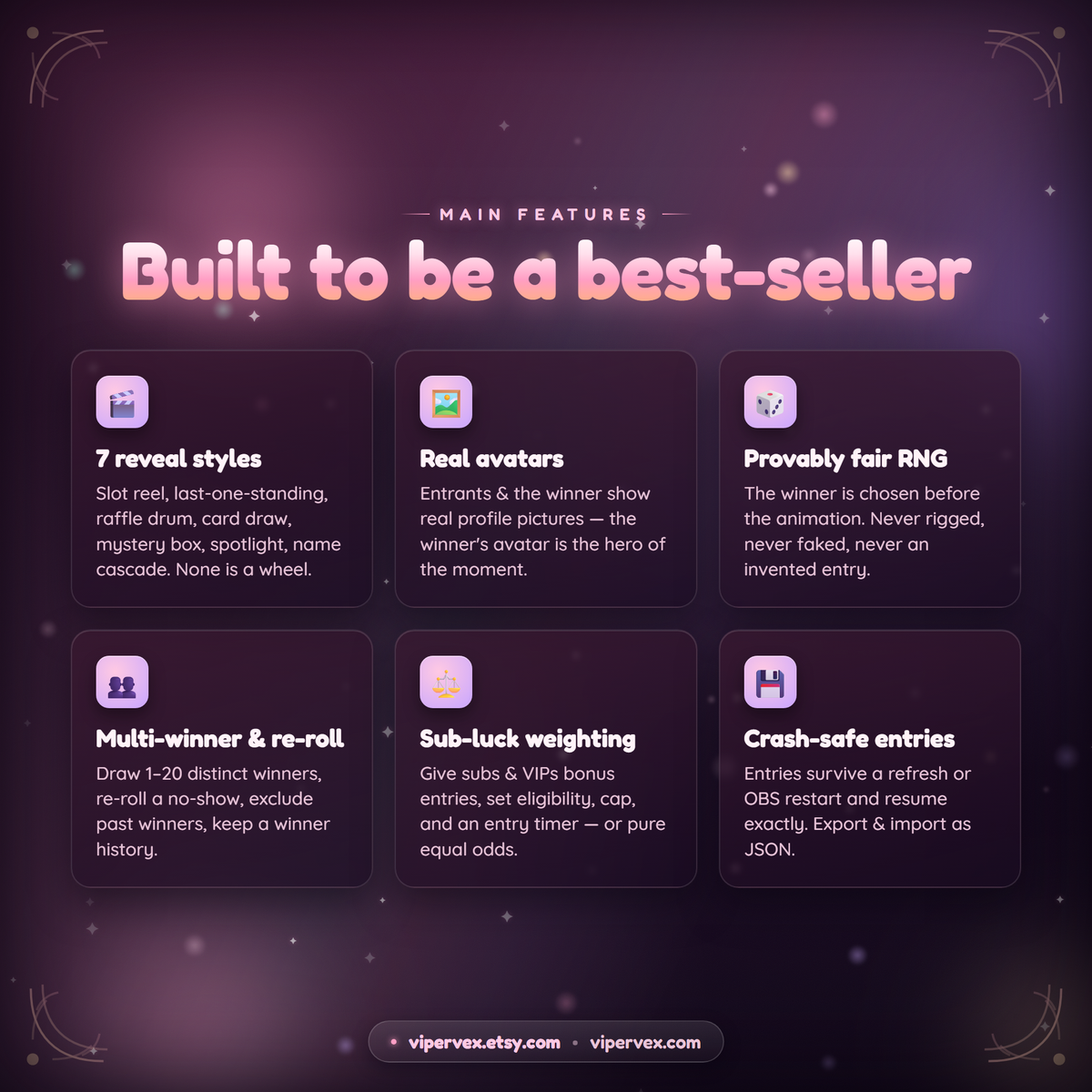 Feature summary including multiple winners, claim timer and re-roll