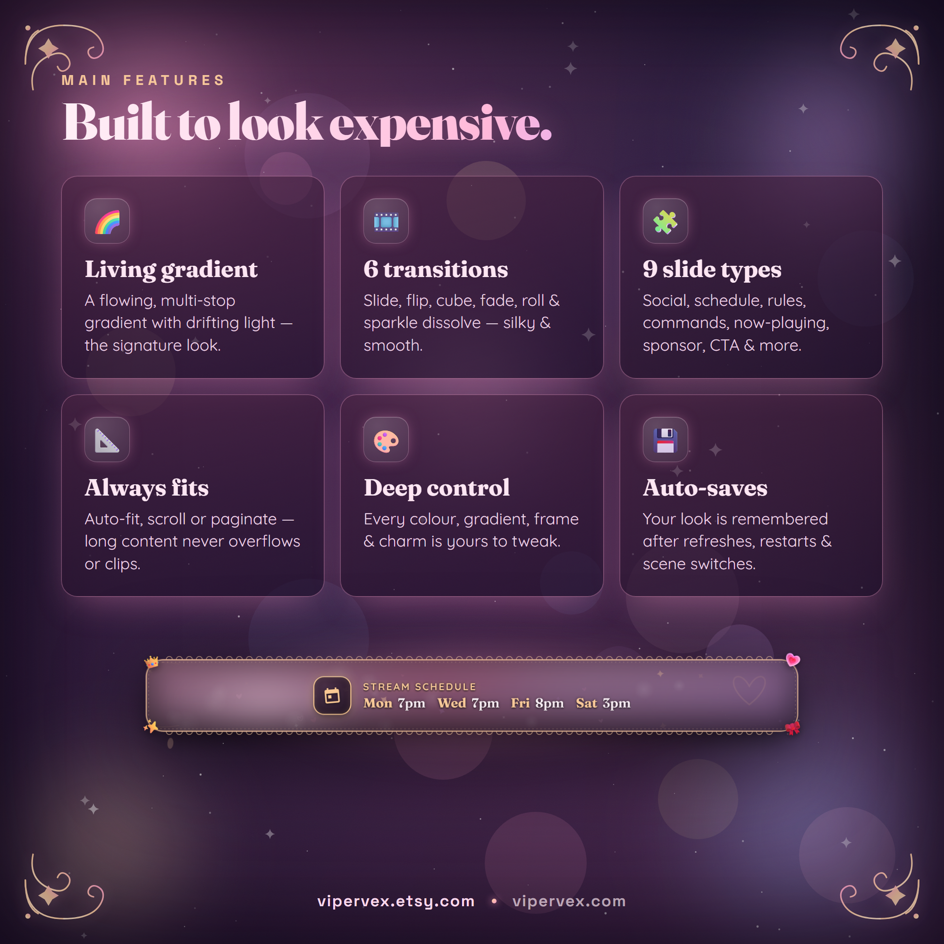 Main features of the social bar widget including 84 icons and 8 themes