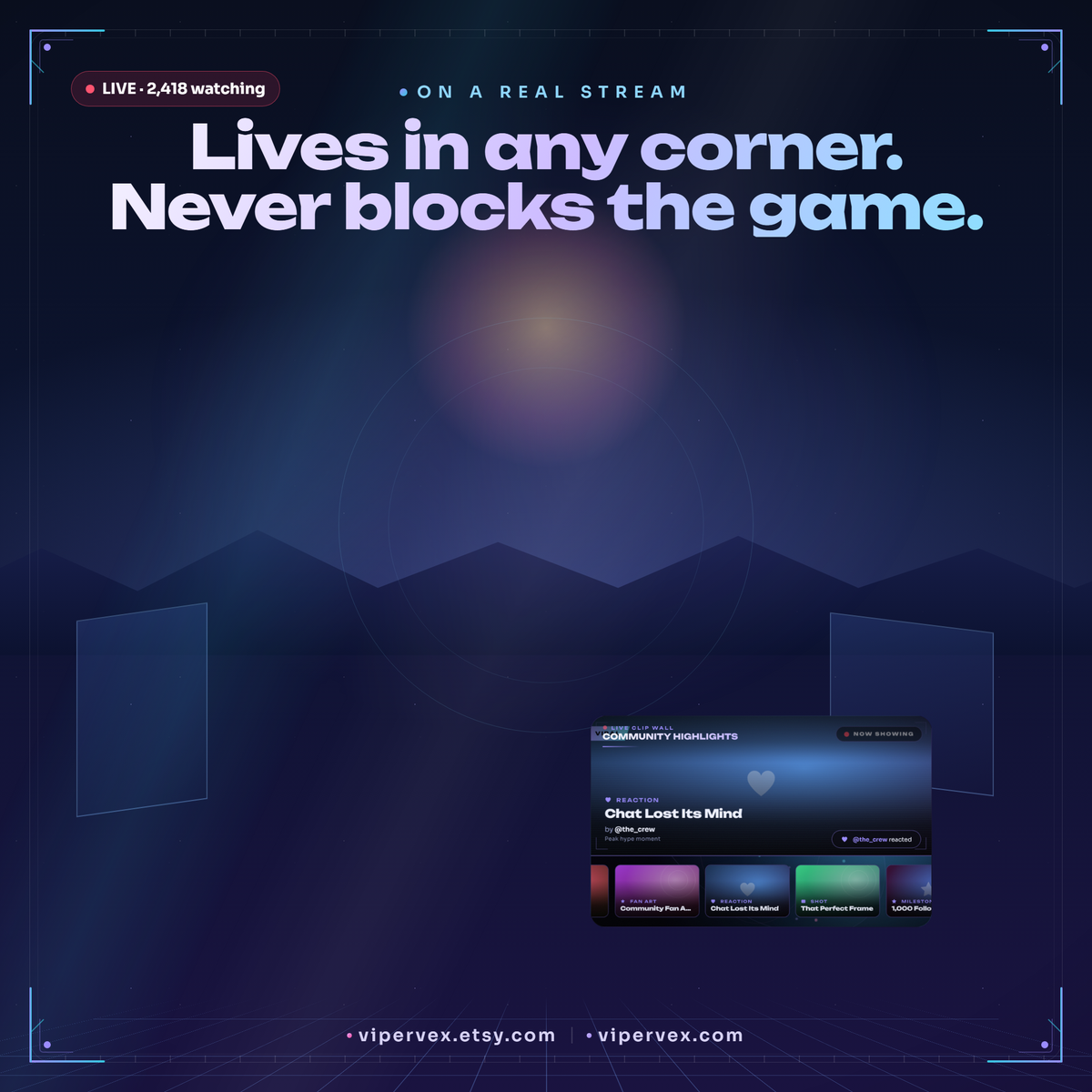 The highlight wall in place on a live stream layout beside gameplay