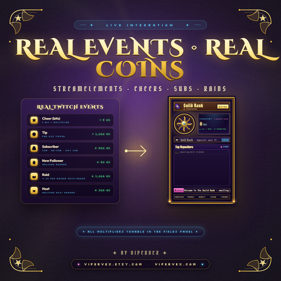 Live stream events feeding coins into the guild treasury