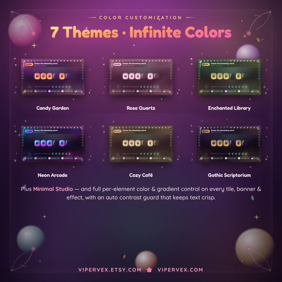 Theme and colour customisation with live preview in the settings panel