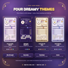Four themes: Dream Daily World, Midnight Check-in, Cafe Streak Club and Soft Galaxy Login