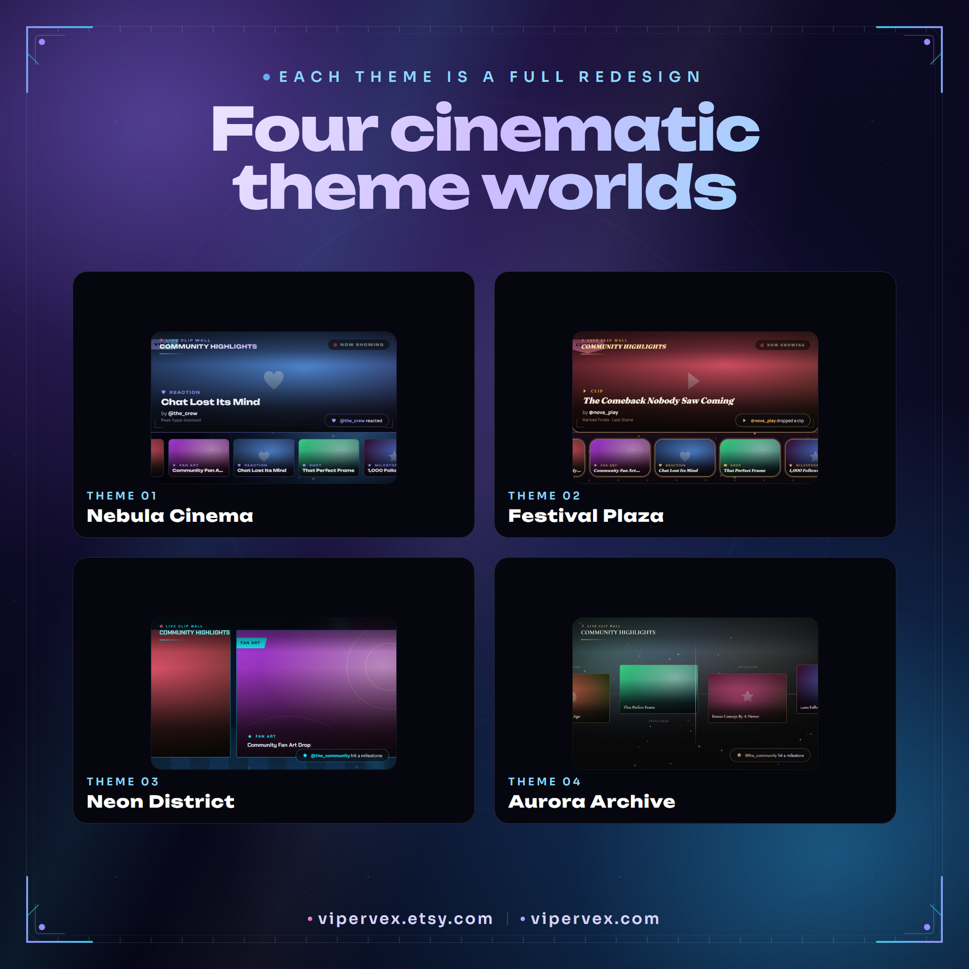 Theme worlds, each a complete look rather than a colour swap