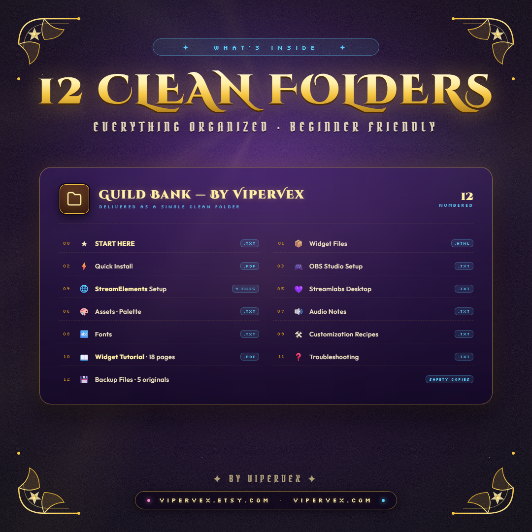 Download contents: twelve numbered folders with widget files, guides and palette
