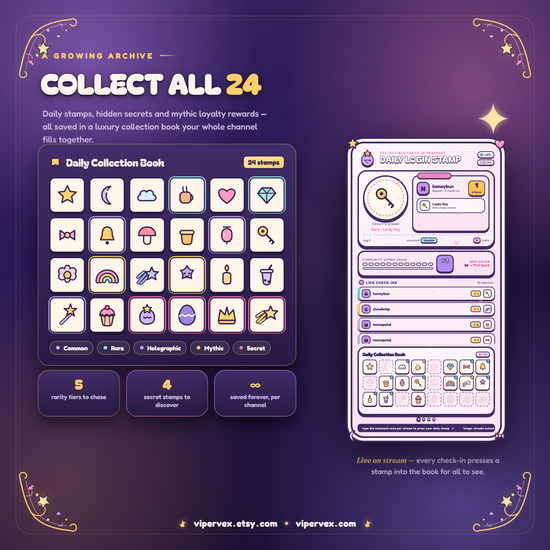 The twenty-four collectible stamps viewers can earn by checking in