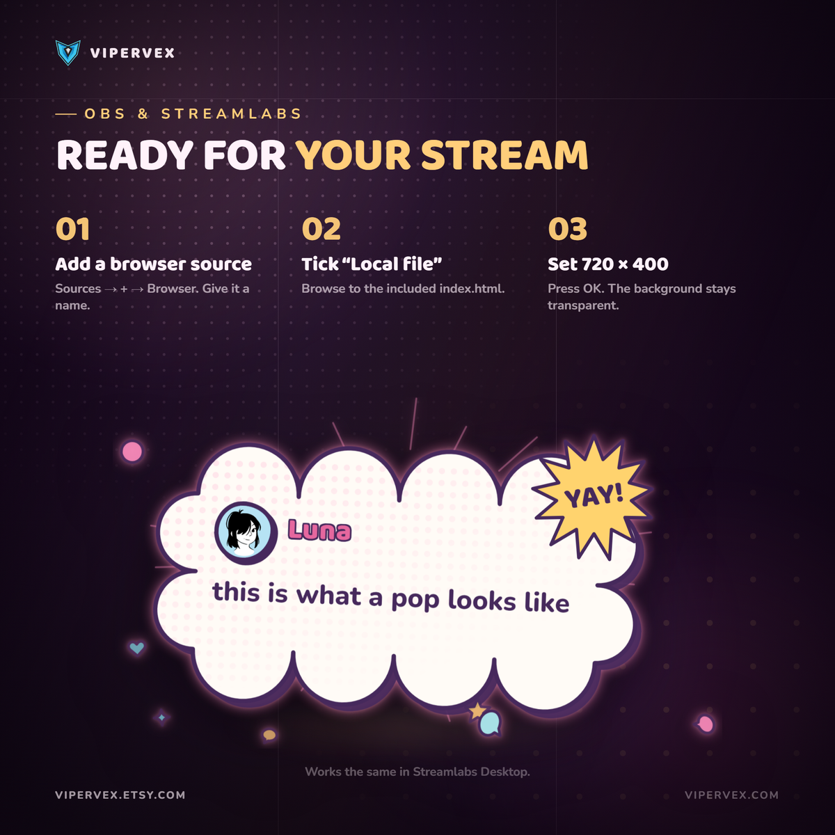 The chat overlay running as a browser source in OBS Studio and Streamlabs Desktop