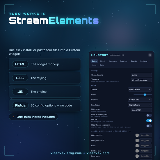 Setting the widget up on StreamElements with the same options in the Fields panel