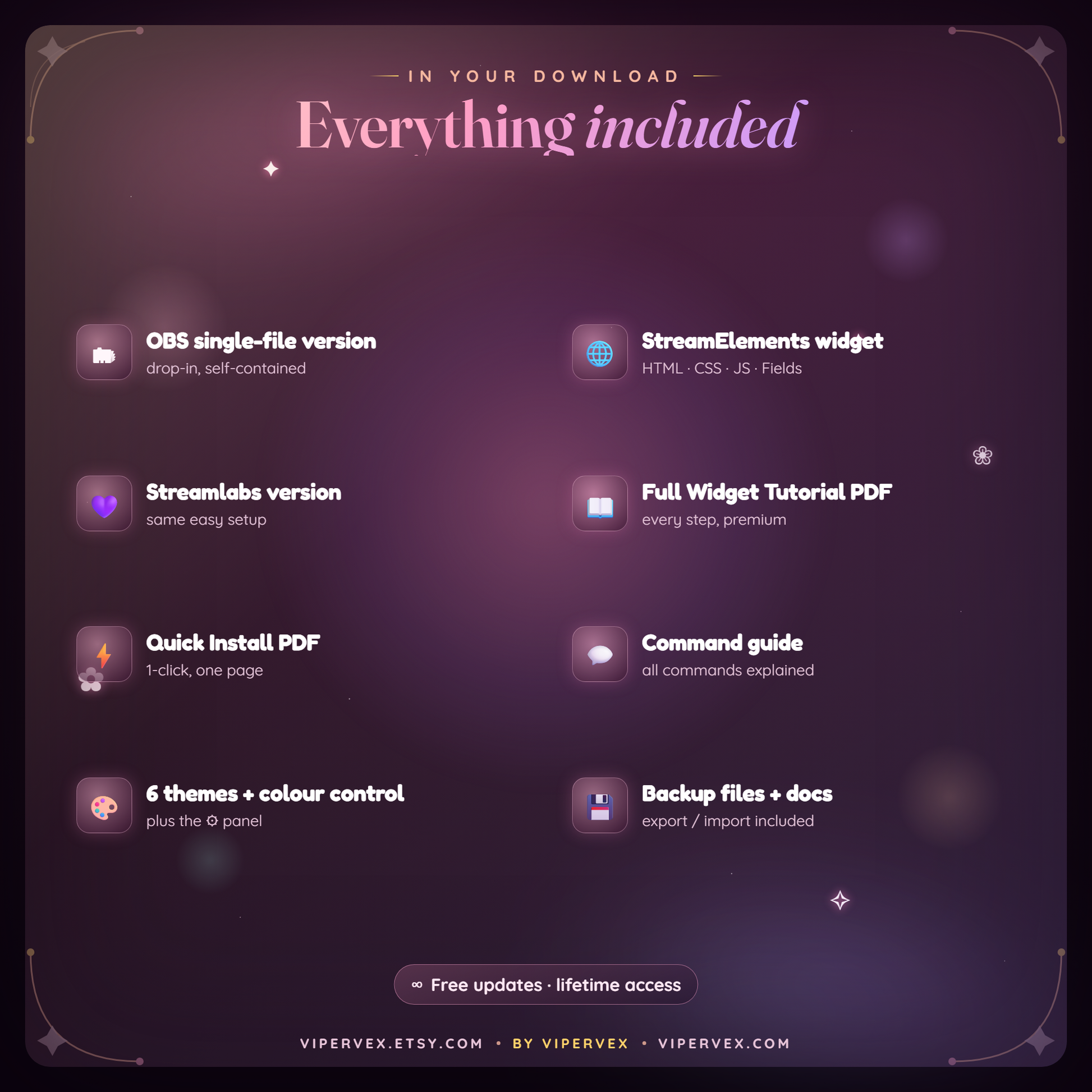 Download contents: twelve numbered folders with widget files, setup guides, assets, audio and fonts