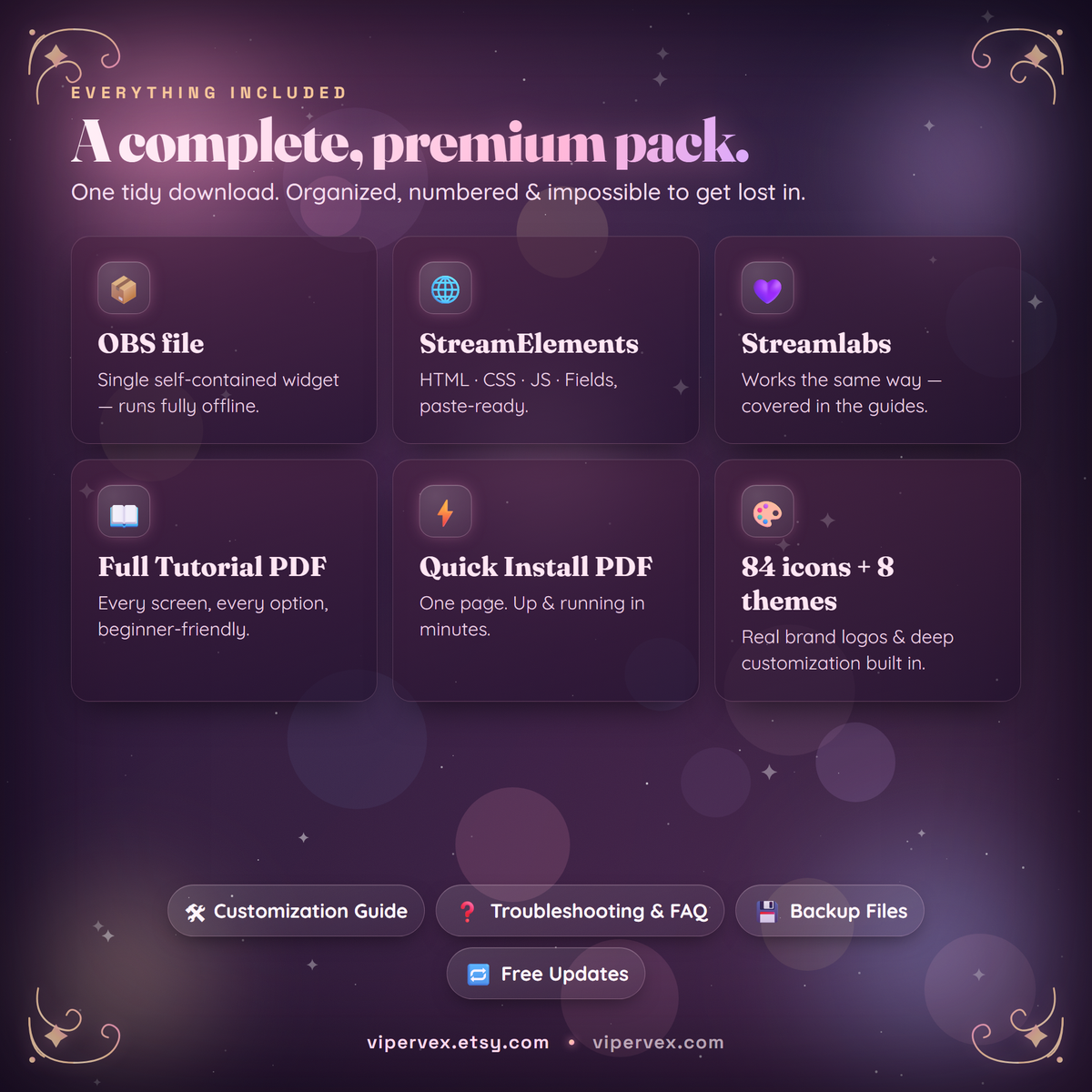 Everything included in the download: widget files, guides, assets and fonts