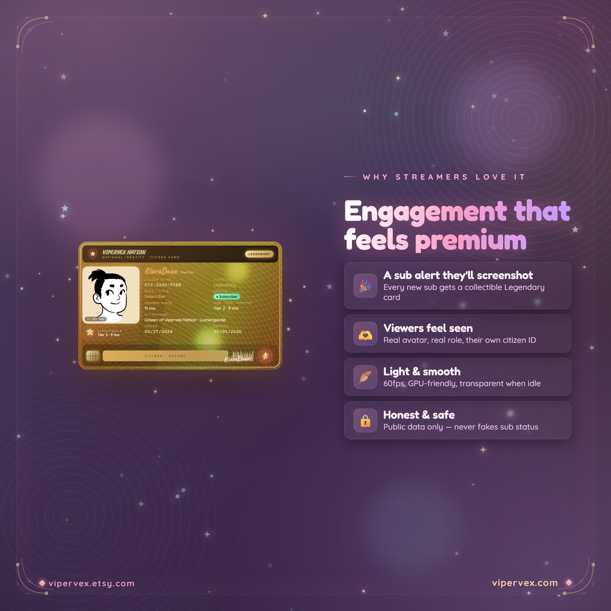 Why streamers use an ID card widget: subs and raids become a moment chat reacts to