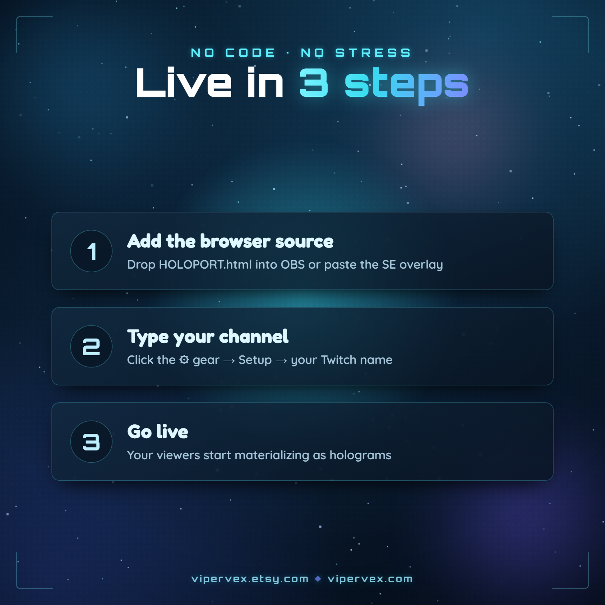 Three step setup: add the browser source, interact, open the gear and set your channel