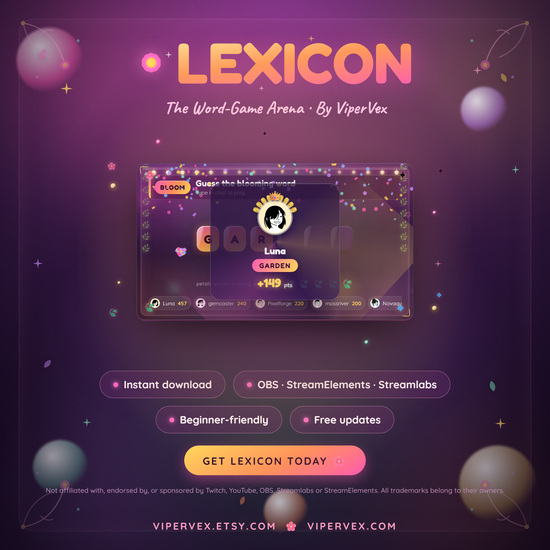 ViperVex branding card for the chat word game stream widget