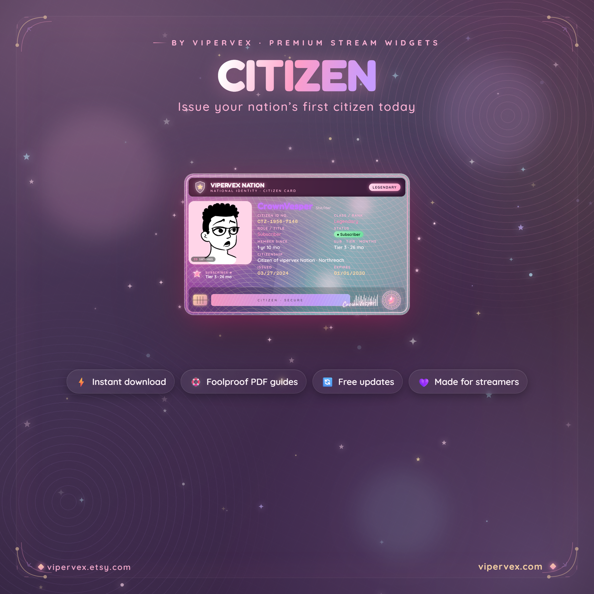 ViperVex branding card for the collectible ID card stream widget
