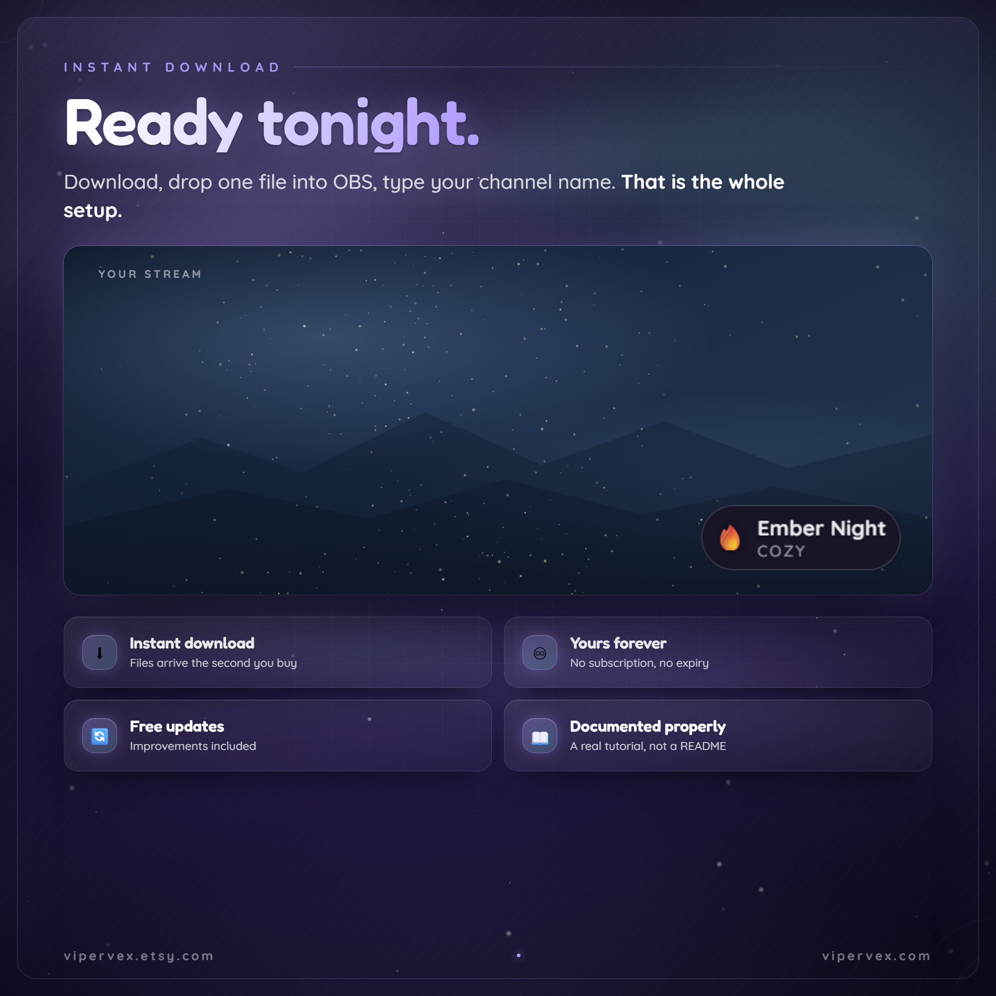 Instant-download Twitch weather overlay with a golden-hour scene, ready to install tonight