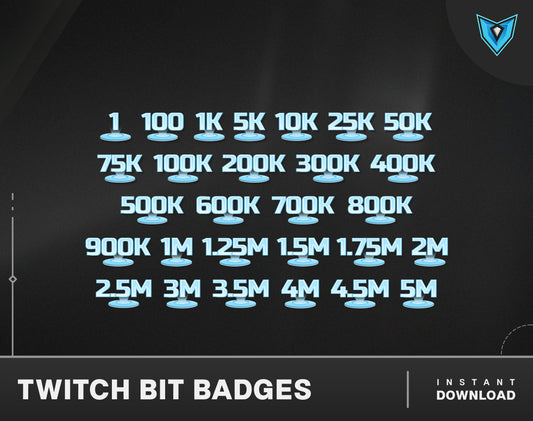 28x Holographic Bit Badges Pack, Blue Bit Badges, Cute Bit Badges, Twitch Bit Badges For Streaming