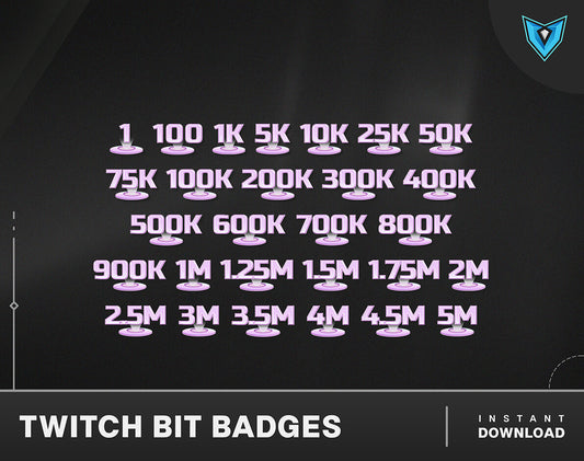 Holographic Twitch Bit Badges, 28x Twitch Bit Badges / Bit Tier Badges / Number bit badges / Twitch Sub Badges