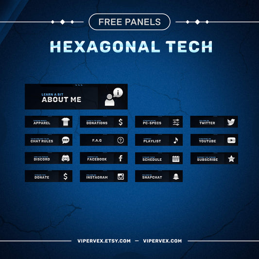 Free Twitch Panels Hexagonal Tech, Free Twitch Panels, Stream Panels, Twitch Stream Overlay Free,