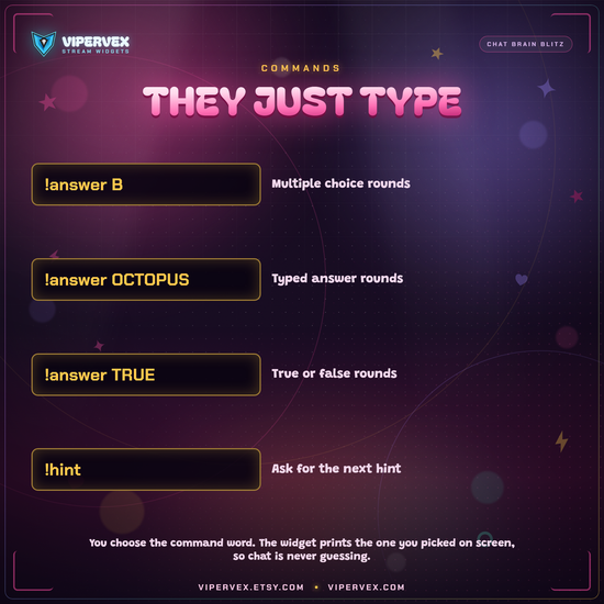 Chat commands for answering rounds and controlling the quiz game