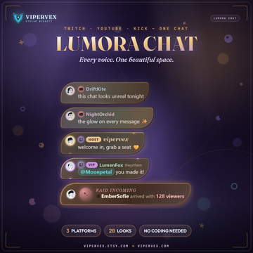 Multistream chat widget merging Twitch, YouTube and Kick chat into one glowing overlay