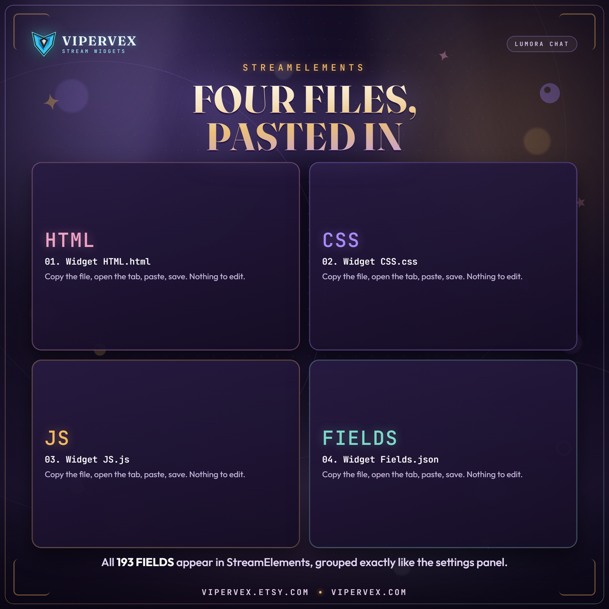 The StreamElements custom widget build with every setting in the Fields tab