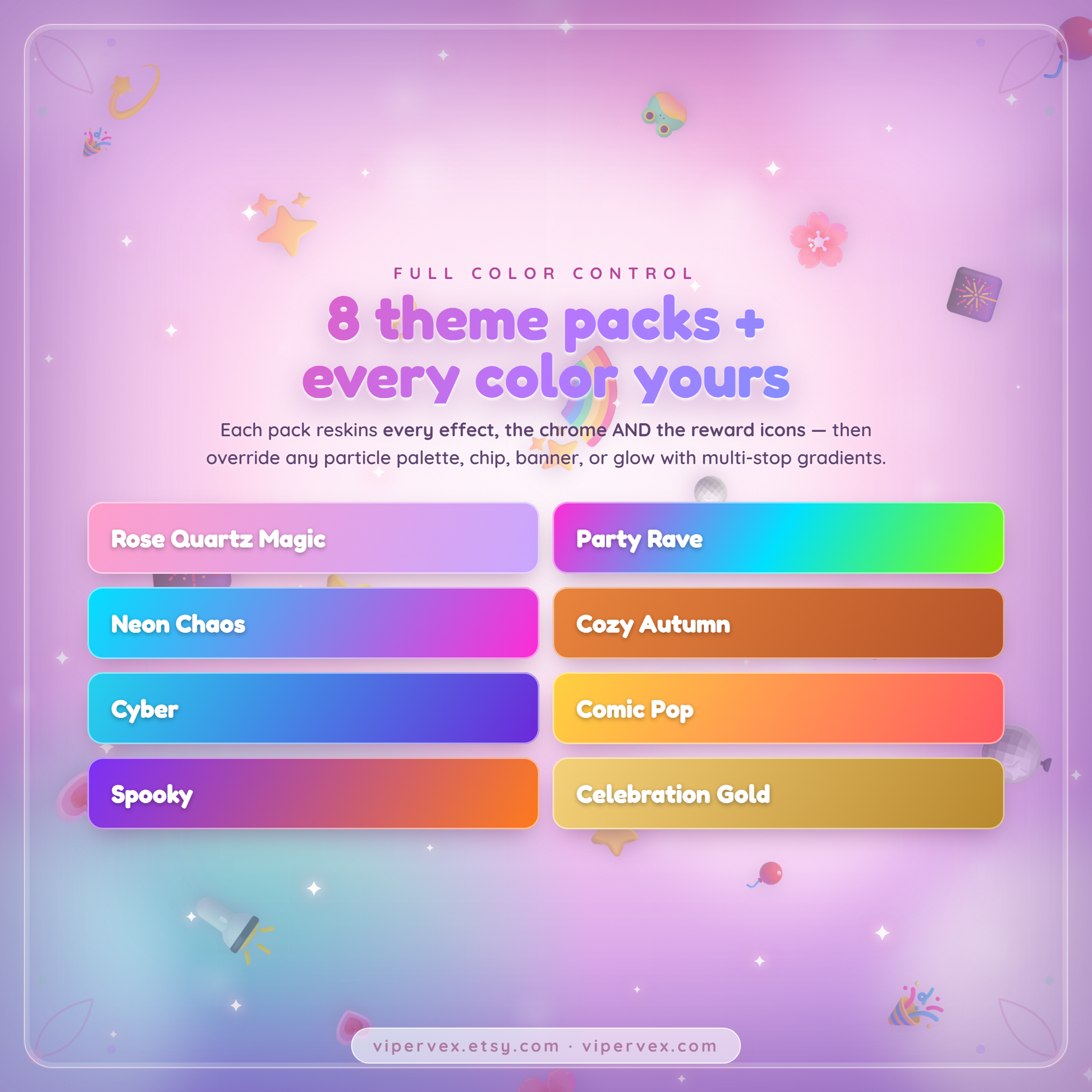 Eight theme packs that reskin effects, credit chips and reward icons together