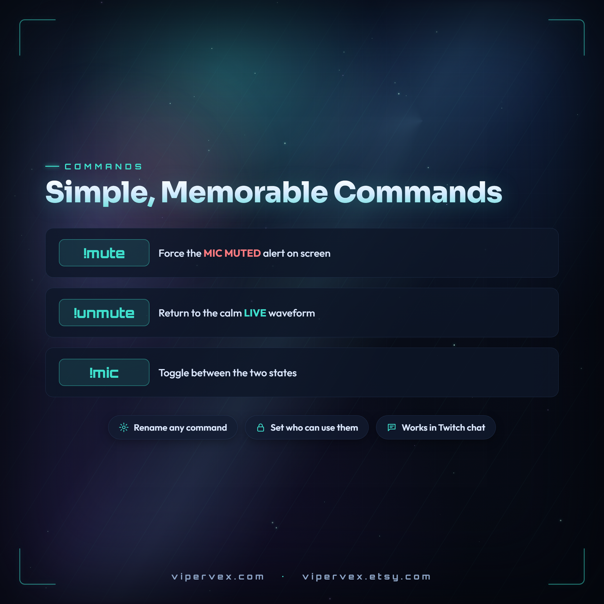 The mute, unmute and mic chat commands for you and your moderators