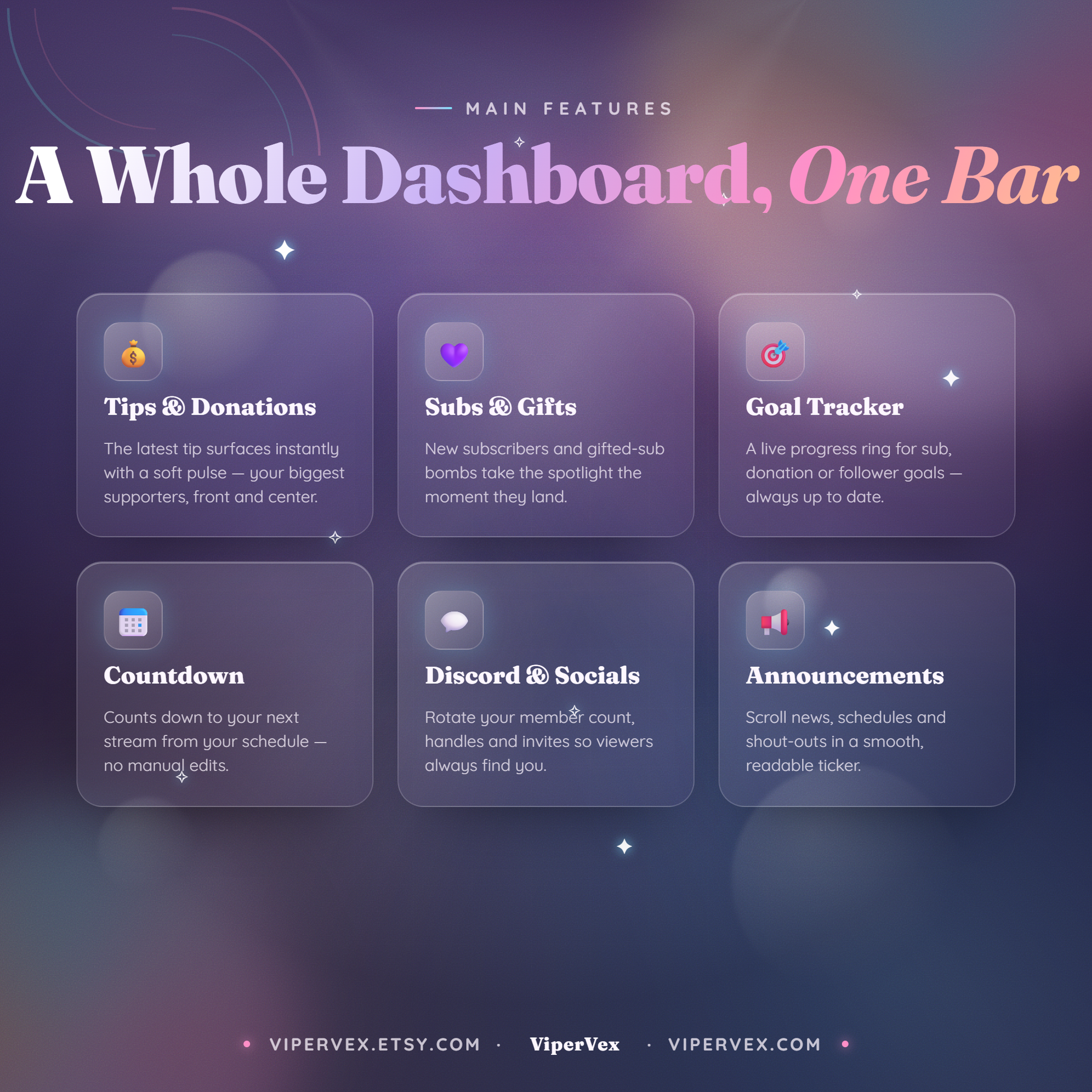 Goal progress bars, live alerts and an automatic countdown module
