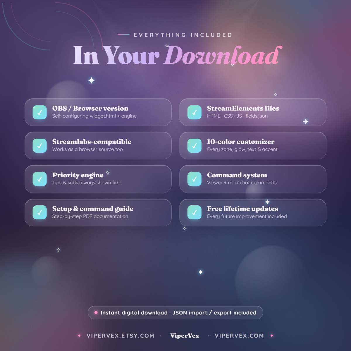 Everything included: widget file, guides, presets, fonts and backups