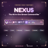 Stream command bar widget showing rotating cards over a Twitch scene