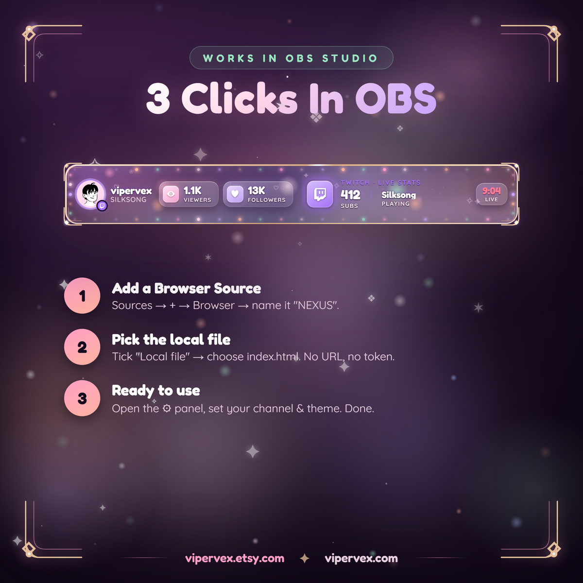 Adding the command bar as an OBS browser source with the gear panel