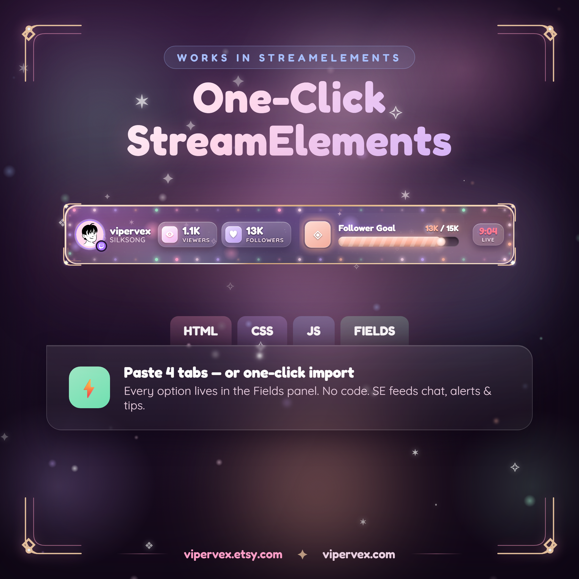 Installing the command bar in StreamElements with the Fields panel