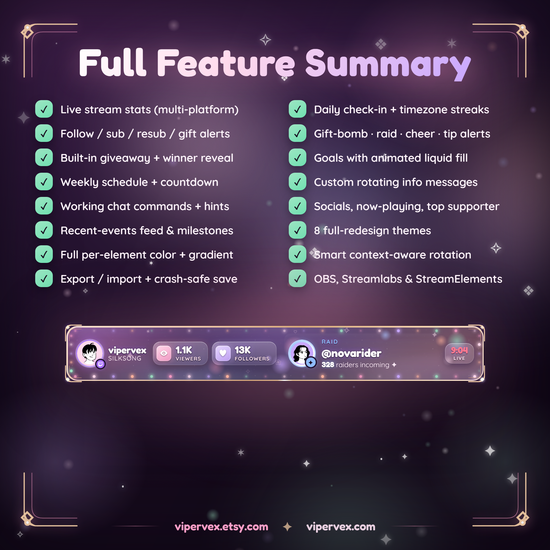Full feature summary for the NEXUS command bar