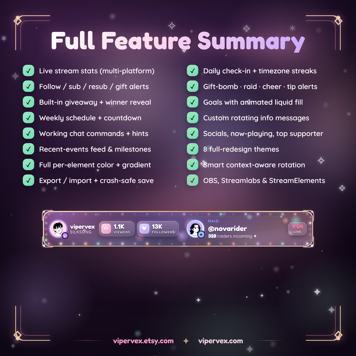 Full feature summary for the NEXUS command bar