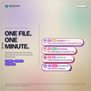 A chat overlay in the candy theme beside large type reading one file, one minute, with chips naming twelve themes, eleven layouts and 211 settings.
