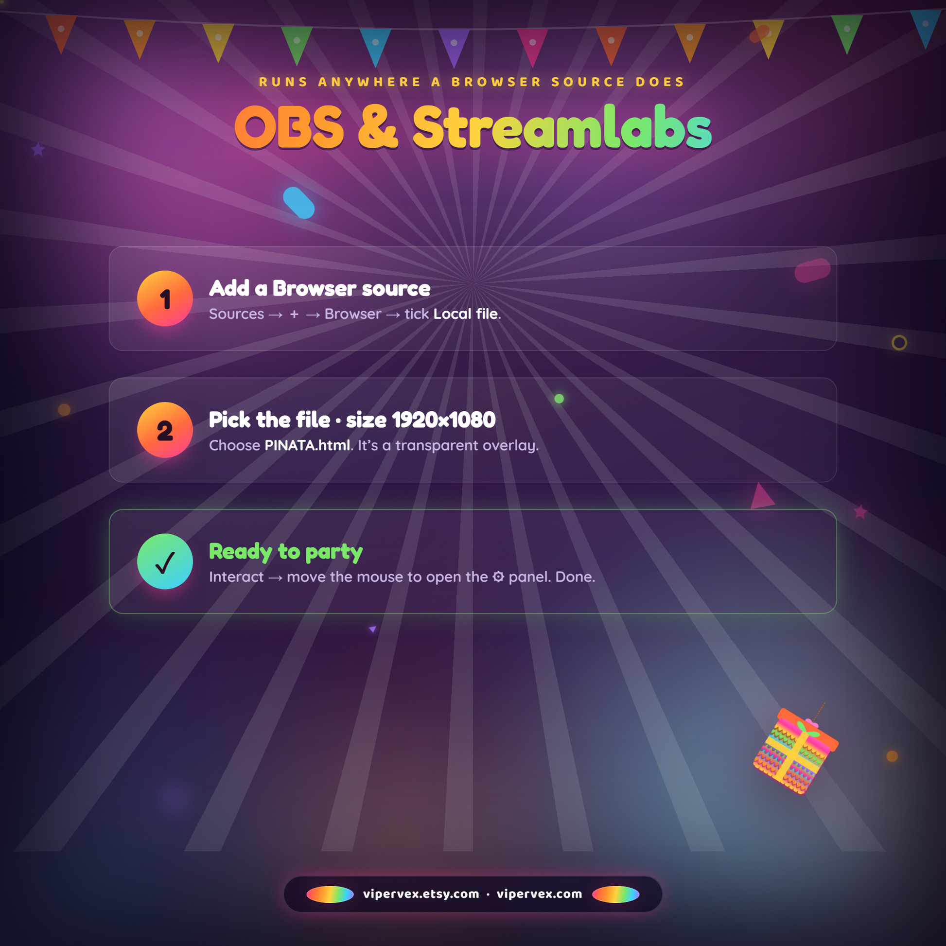Adding the pinata widget as an OBS browser source