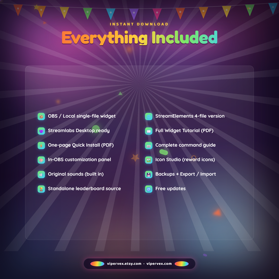 Everything included: widget files, leaderboard source, guides, sounds and Icon Studio