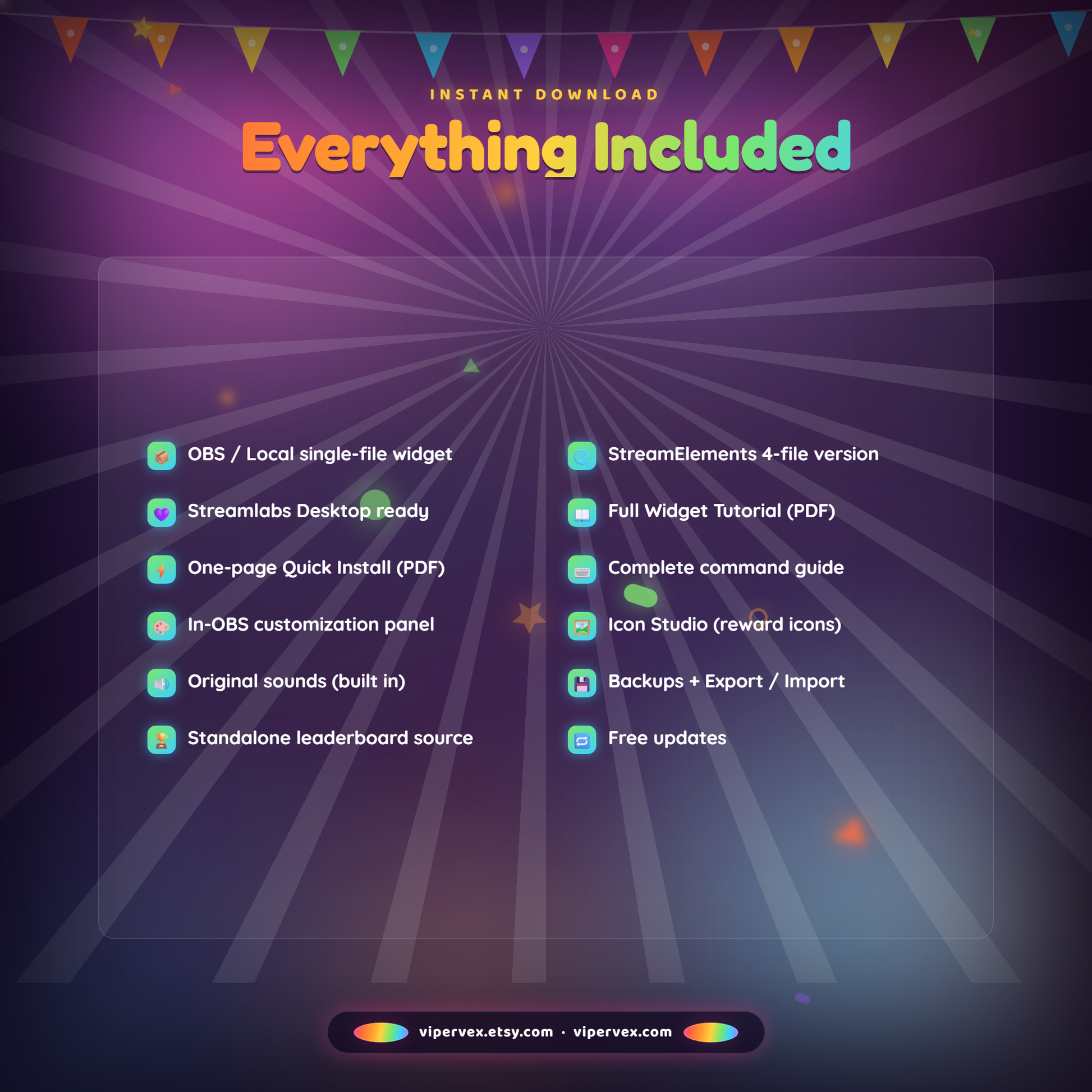 Everything included: widget files, leaderboard source, guides, sounds and Icon Studio