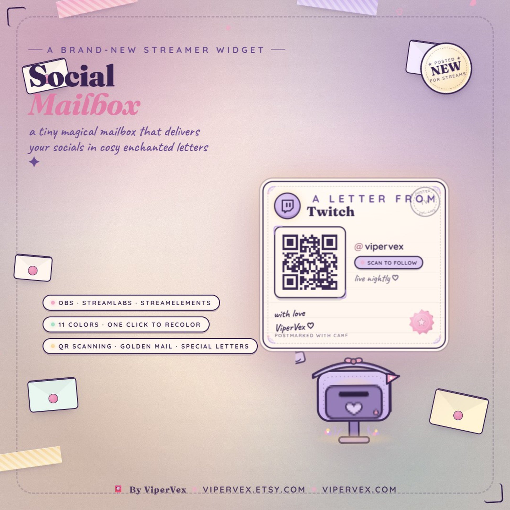 Social Mailbox demo: the flag lifts and a letter is delivered showing a social handle and QR code