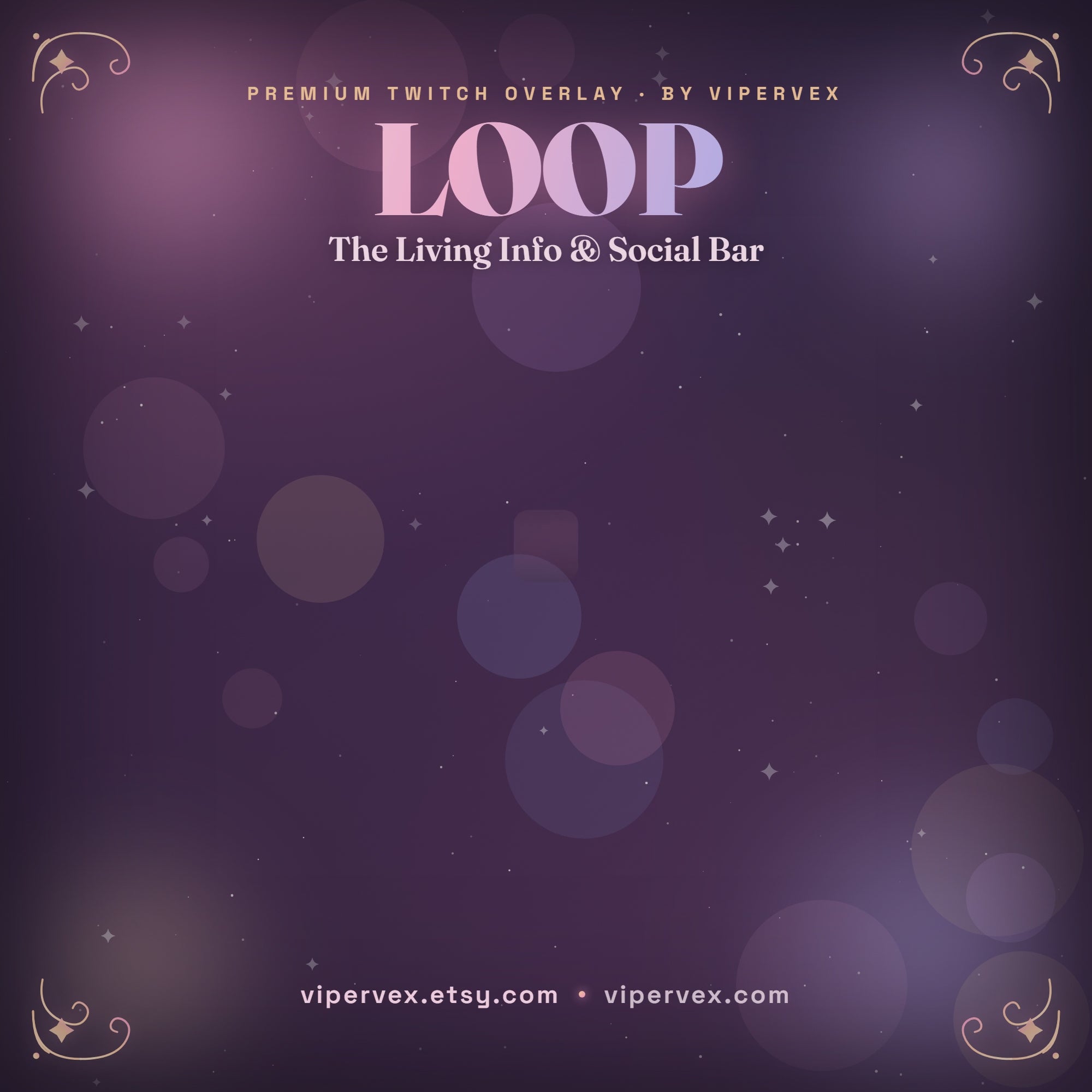 LOOP social info bar demo: slides cycle through socials, schedule and commands with animated transitions
