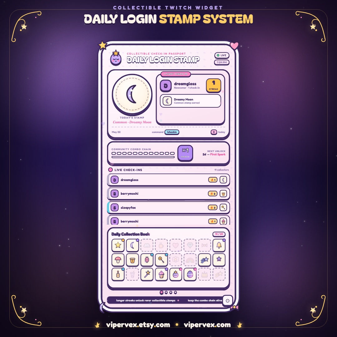 Product video: a viewer checks in, a stamp is awarded and their daily streak ticks up