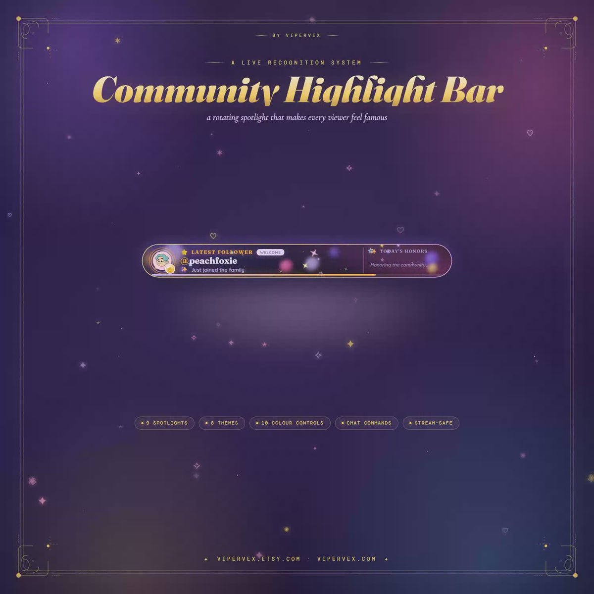 Product video: the bar rotates through follower, subscriber and gift sub spotlights with real avatars