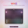 WHIZ chat quiz widget in action: a question airs, chat votes fill the answer bars, the correct answer lights up and the fastest viewer is spotlighted