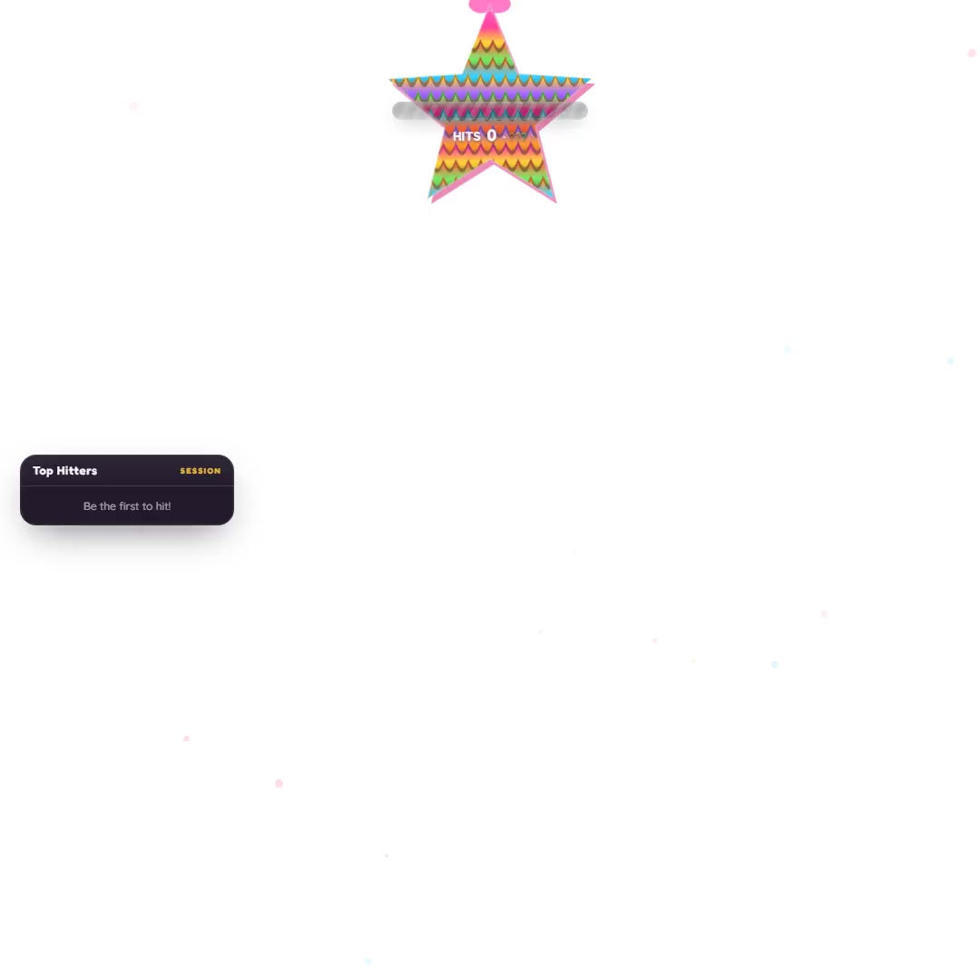 Pinata widget demo: viewers land hits, the paper tears, and the pinata bursts into candy and confetti