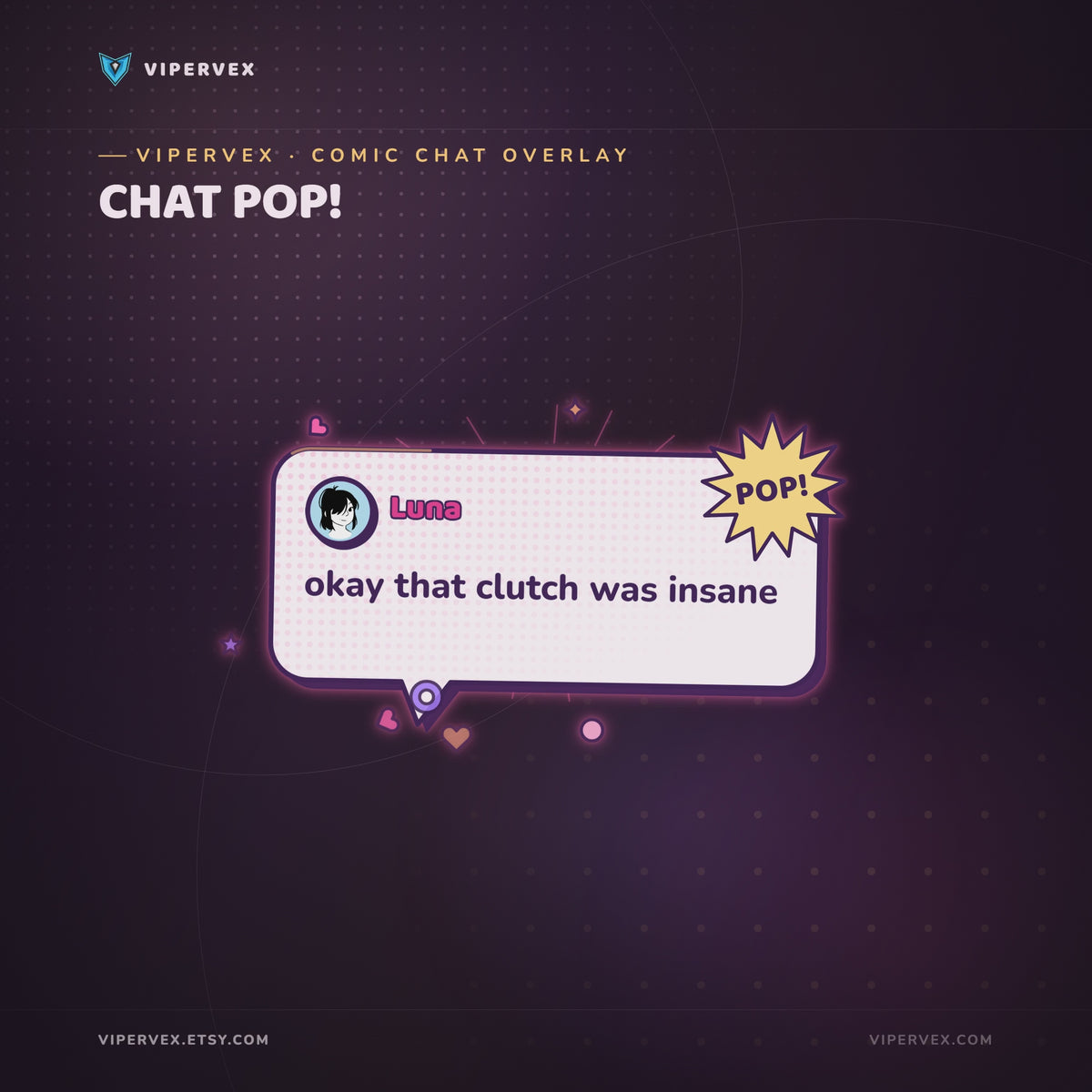 Product video: chat messages popping onto a Twitch stream as animated comic panels in eight different styles