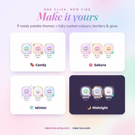 Ten palette themes including Candy, Midnight, Winter, Valentine and Sakura